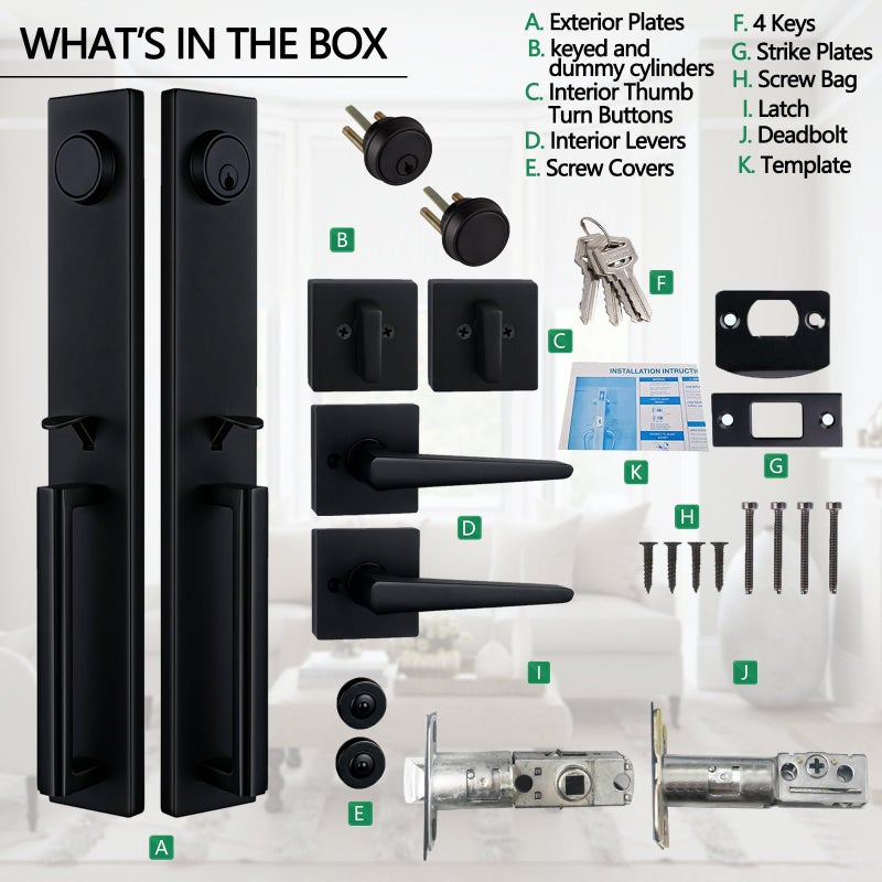 TMC Double Door Handlset for Front Door in Matte Black (Keyed Entry Handle and Dummy Hanlset Set),MDHST2016DB-SK - Image 5